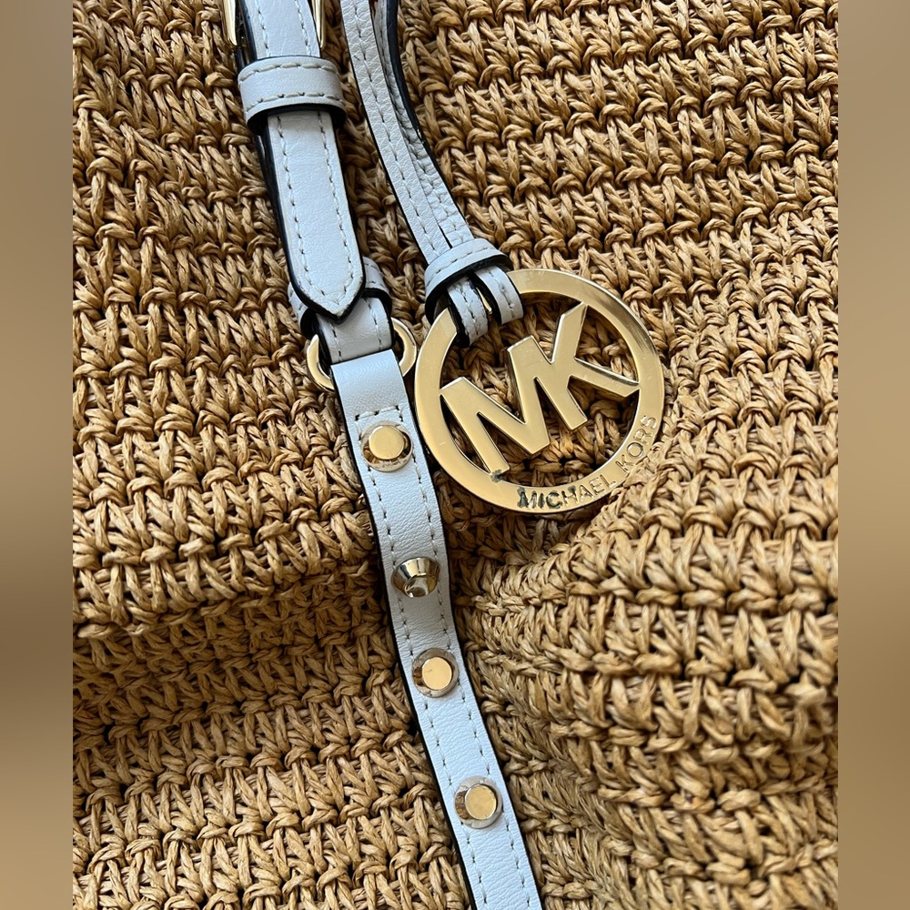 Michael Kors Straw & Leather Tote Bag - Picture 3 of 4